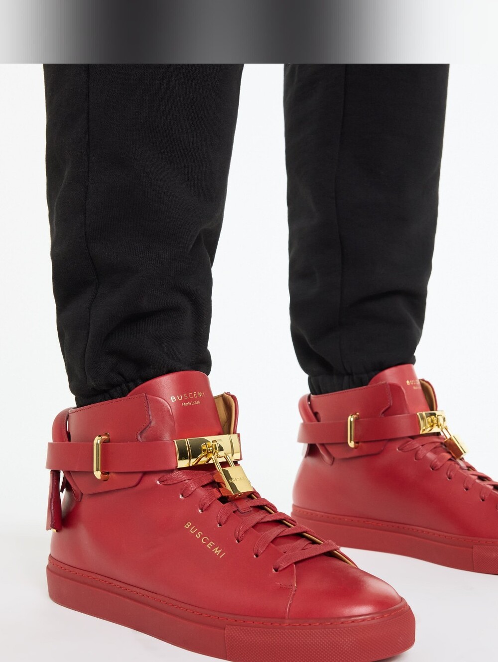 EUC Authentic Buscemi Men's Alice Clip High Top Red Leather Sneakers,EU 44/US 11